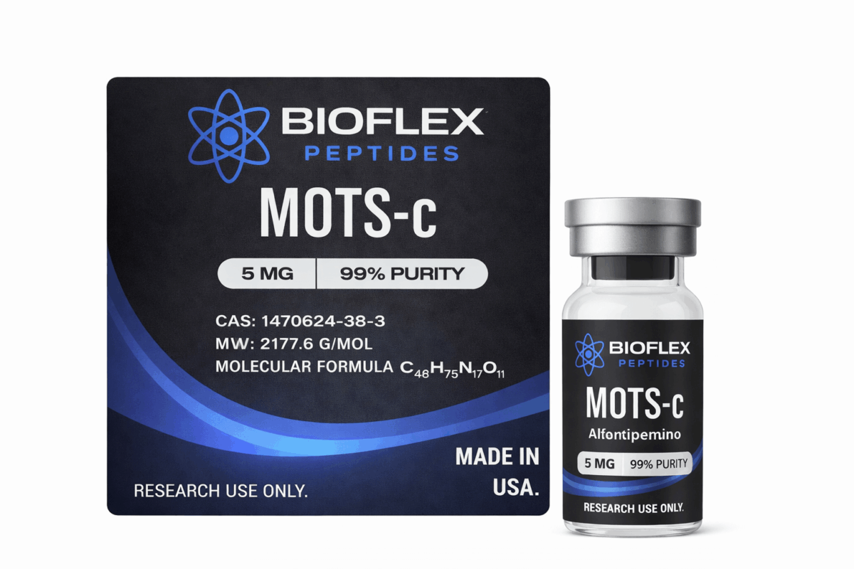 Bottle of Bioflex Peptides MOTS-C with label details.