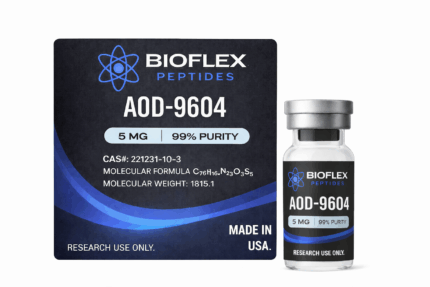 Bioflex Peptides AOD-9604 bottle and packaging with 99% purity label.